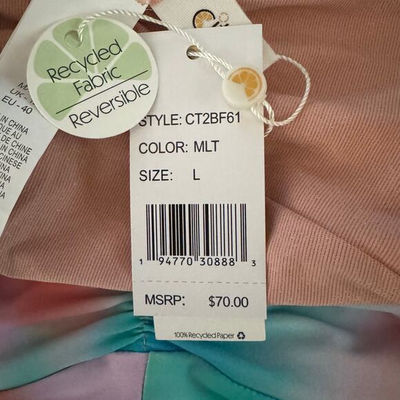 Citrus Shirred Reversible Booty Swim Shorts Pink Multicolor NWT Size Large - Picture 9 of 10